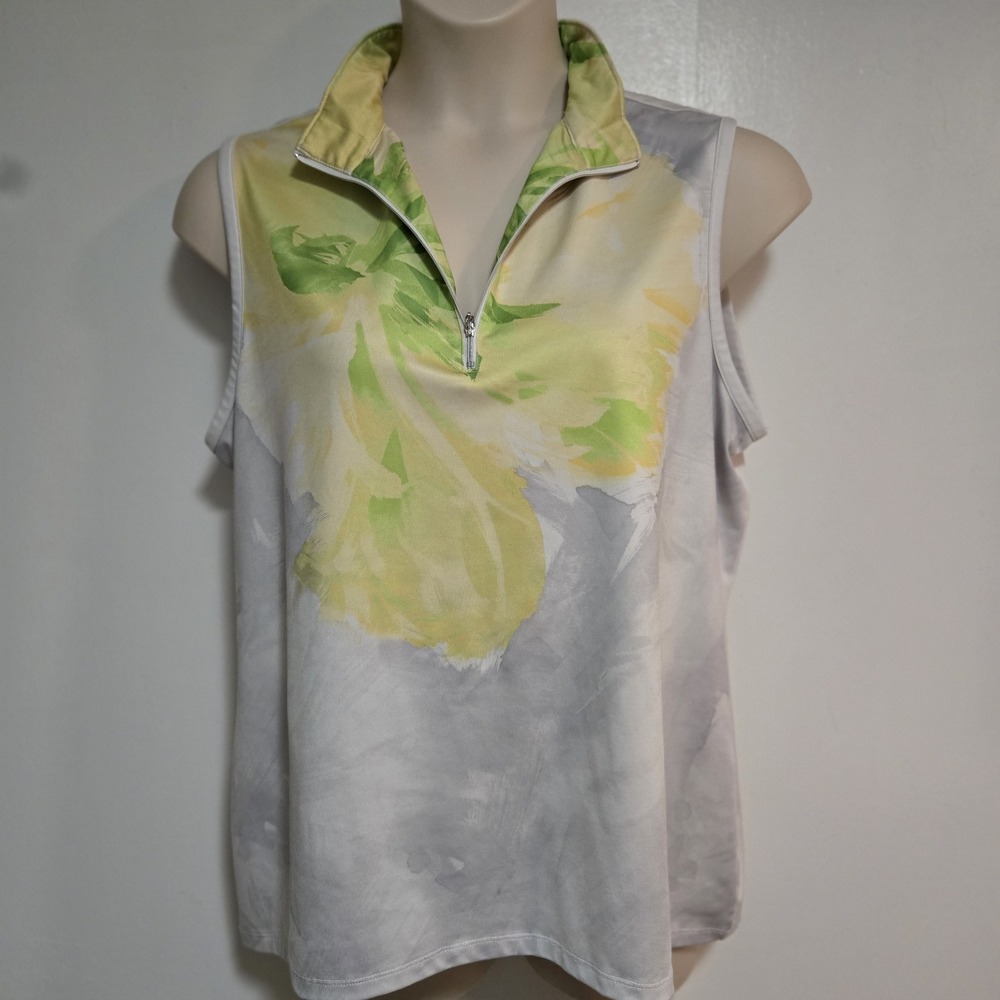 Zenergy Golf Sz 3 (XL) Polo Shirt Sleeveless‎ Floral Floral 1/4 Zip Stretch Knit